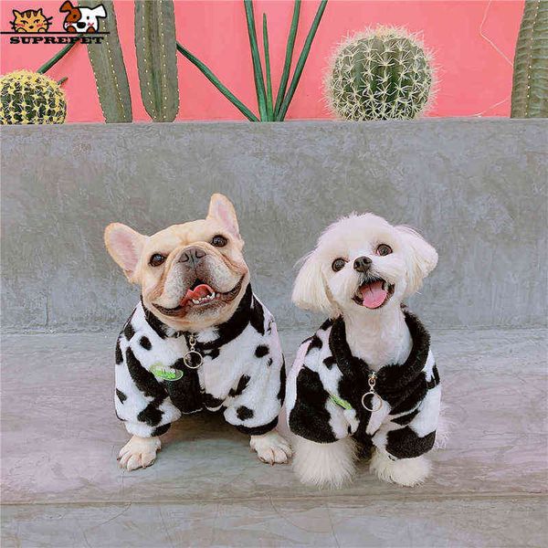 SUPREPET Ropa de piel de conejo para mascotas Invierno Ropa gruesa para perros Vaca Fleece French Bulldog Yorkie Chihuahua Soft Warm Puppy Coat 211106