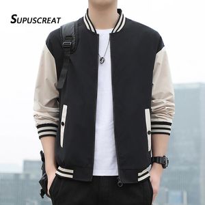 Supuscreat printemps automne hommes veste de baseball de baseball collier de style coréen vestes décontractées et manteaux bomber slim mâle 5xl 240513