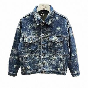 Supzoom 2023 Nouveauté Top Fi Hommes Casual Denim Jeans Simple Boutonnage Cott Imprimer Col Rabattu Court Bomber Veste H7IS #