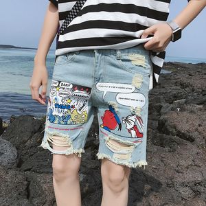 SupZoom Aankomst Fashion Animation Cartoon Print Light Ulzzang Summer Zipper Fly Stoashed Jeans Shorts Men Men
