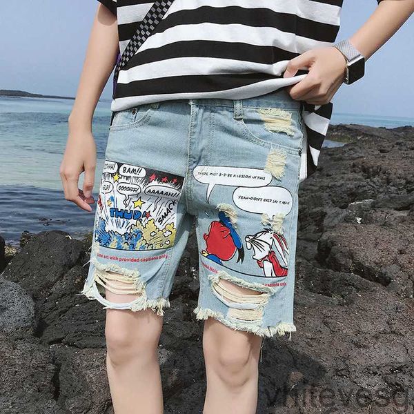 Supzoom Arrival Fashion Animation Cartoon Print Light Ulzzang Summer Zipper Fly Stoashed Jeans Shorts Men 220711 3ZHW
