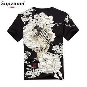 Supzoom Arrivée Fashion Tricoted Chinois Style broderie avec courte carpe tatouage O-Neck Cotton Casual T-shirt Men 240513