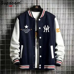 Supzoom Llegada Carta Manga Costilla Algodón Top Moda Solo Pecho Casual Bomber Chaqueta De Béisbol Rebeca Suelta Abrigo 240327