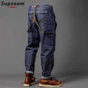 Supzoom Arrivée Top Fashion Automne et Winter Casual Salle Mens pour hommes à la mode lâche Fatte Multi-Pocket Cargo Denim Jeans 240329