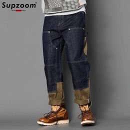 Supzoom arrivée haut à la mode automne veste pour homme Stoashed décontracté Patchwork Cargo Denim poches coton jean hommes 230226