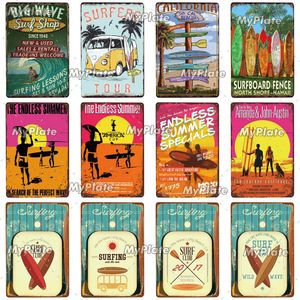 Surf Metal Painting Vintage Plaque Tin signe décor mural pour Beach Club Man Cave Metal Plate Big Wave Affiche 20cmx30cm woo