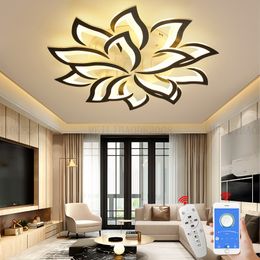 Lámparas de techo LED de flores modernas montadas en superficie Lámparas para sala de estar Dormitorio Lámpara de araña blanca / negra Pantalla de acrílico Lámparas colgantes Iluminación
