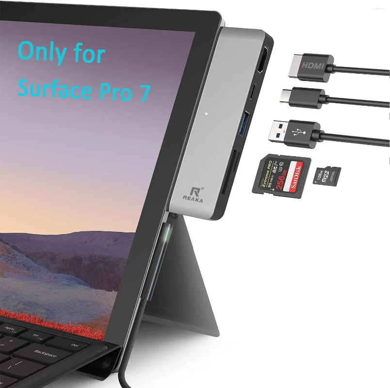 Surface Pro 7 USB C Hub Адаптер 5-в-2 Док-станция с 4K HDMI 60 Вт PD Зарядка 3.0 SD/TF