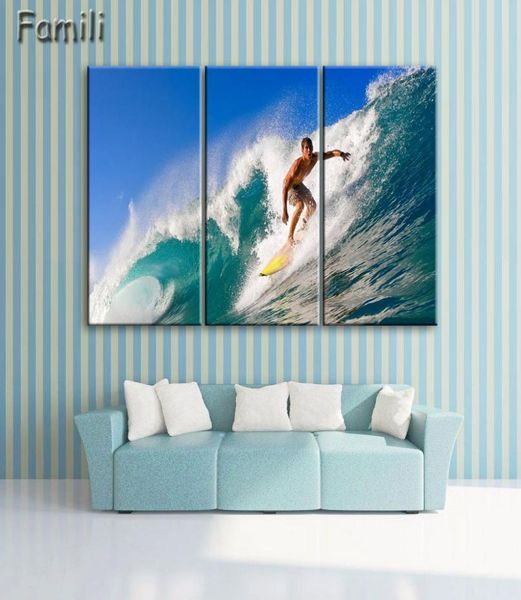 Peinture sur toile de surf, grandes images modulaires HD sur le mur, Art Cuadros Decoracion, 3 pièces, images murales sans cadre pour salon 3197370