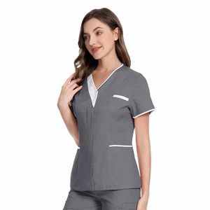 Vêtements chirurgicaux Beauté Sal Salopette Médecin Haut à manches courtes Col V Infirmière Vêtements Femme Infirmière Technicien Vêtements 28JI #
