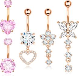 ANILLOS DE MOTADOR DE ACERO ACERO DE SECREIDO DE ACERO CUURRUGICO PIERCING PARA LAS MUJER El anillo del vientre joyas colgantes con el corazón de la mariposa de la mariposa de la mariposa 14g