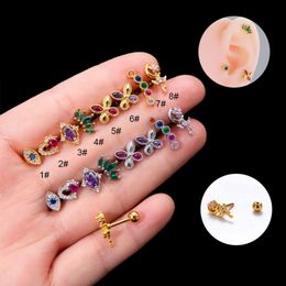 Chirurgical en acier inoxydable vis coeur haltère boucle d'oreille boule Helix goujons anneau d'oreille tige épaisse Cartilage boucles d'oreilles rouge cubique Zircon Stud Piercing Bijoux de corps Bijoux