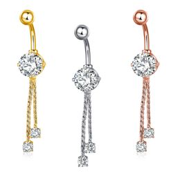 Chirurgisch staal Crystal Zirkoon Belly Button Rings Round Drop Dangle Numbril Ombligo Ring voor Dames Heren Body Sieraden