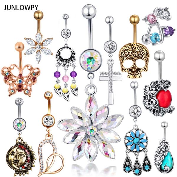 Acero quirúrgico Lotes de Piercing Nombril Tragus Pendiente Joyería del cuerpo Anillos del ombligo Moda Cuelga el anillo del ombligo 20pcs194U