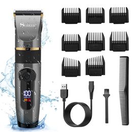 Sker Professional Hair Clipper keramische mes mannelijke trimmer LED -display kapsel machine USB opladen 240411