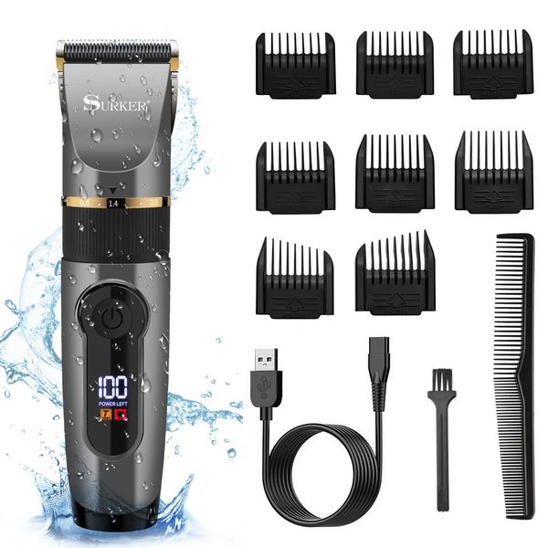 Surker Hair Clipper Ceramic Blade Hair Trimmer LED Affichage LED Machine de coupe de cheveux USB Charge 240408