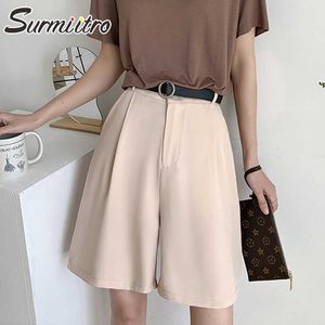 Surmiitro fashion casual zomer koreaanse stijl shorts vrouwen all-match korte broek hoge elastische taille pak shorts vrouwelijke 210712