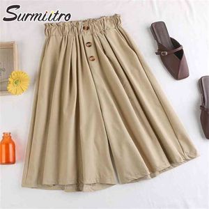SURMIITRO mode été Style coréen coton jambe large Capris femmes pantalons courts haute élastique bourgeon taille Shorts jupes femme 210714