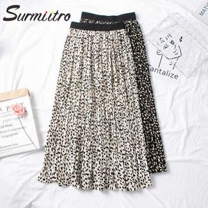 SURMIITRO Floral Imprimer Maxi Jupe Femmes Avec Taille Haute Pour Printemps Été Dames Noir Blanc Longue Jupe Plissée Femme 210712