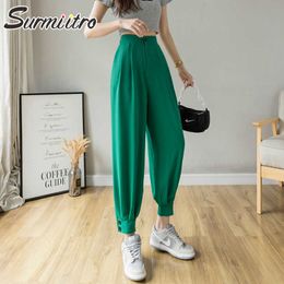 SURMIITRO Pantalones largos Harem Mujeres Moda Verano Estilo coreano Verde Alto Elástico Cintura Tobillo Longitud Pantalones Mujer 210712