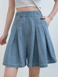 Surmiitro S-5xl 2024 Summer Corée Fashion Blue Blue Mini Denim Pliage Shorts Jupe Femmes Haute taille A LINE PANTS COURT