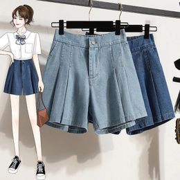 Surmiitro s5xl plus taille de tailles shorts de denim femmes été coréens mode lâche large jambe haute taille pantalon jeans femelle 240409