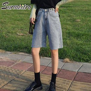 Surmiitro zomer blauwe denim shorts vrouwen Koreaanse stijl mode kwast Capris hoge taille jeans vrouwelijke korte broek 210712