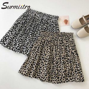SURMIITRO été Mini jupes femmes Style coréen Vintage léopard esthétique taille haute jupe plissée femme Shorts doublure 210712