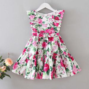 Surper Cute Girls Ruffles Floral Cotton Dress Fpr Kids Toddler A-line Flores Ropa de verano para niños Ropa casual 210529