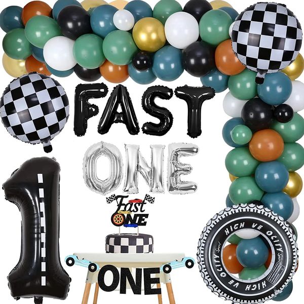 Sursurprise-Racing Car sur le thème des décorations d'anniversaire pour garçons 1ère fête d'anniversaire Balon Garland Kit 240410