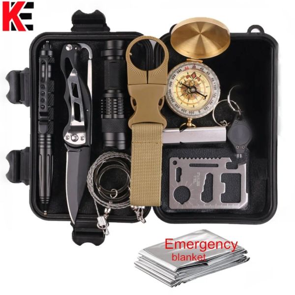 Survival 11 en 1 kit multi-outils de matériel de survie d'urgence Défini de camping extérieur voyage multitool premier aide SOS EDC Tactical for Wilderness