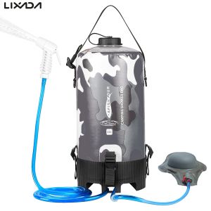 Sac de douche de camping survie 12L / 15L avec pompe à pied et pie de douche tuyau de douche extérieur portable pour la randonnée à laver