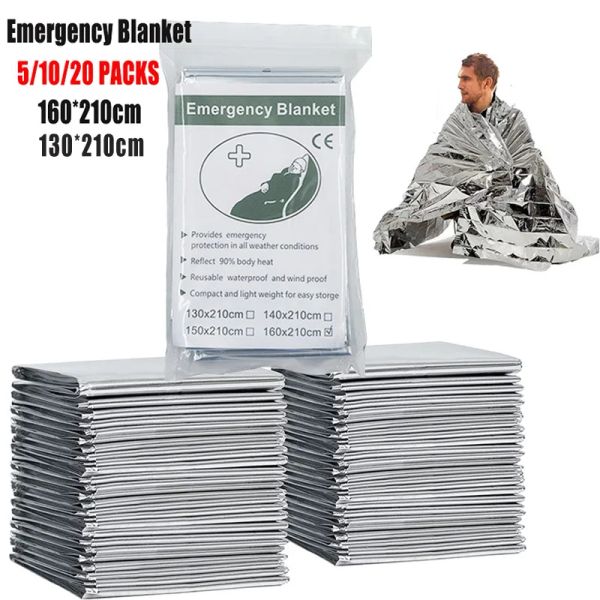 Survie 160 * 210cm couverture d'urgence Survival Kit de premiers soins extérieurs Tièces résistantes à la déchirure Afficier Keep Warm Mat Rescue Blanket Randonnée Camping