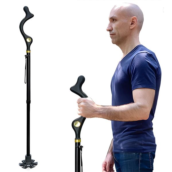 Stick de marche réglable sur la survie pour les personnes âgées lourds en aluminium Posture Posture de canne Caoutchouc Terraction pliante