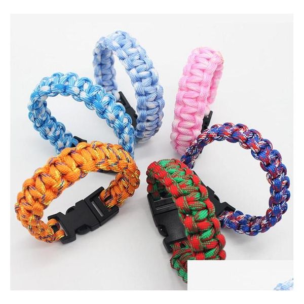 Bracelets de survie Mode Mix Couleurs Corde Corde Paracord Boucle Bracelets Militaires Sport Gadgets En Plein Air Pour Voyage Cam Randonnée Drop Deli Dhn8H