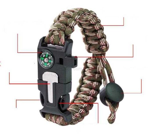 Pulseras de supervivencia Muñequera Outdoor Gear Paracord Pulsera Senderismo Camping Viajes Montañismo Cuchillo Silbato Rescate Herramienta de emergencia