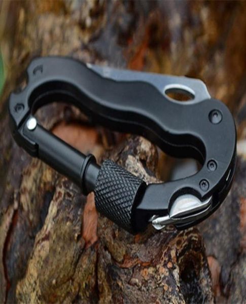 Survival Camping Randonnée 5 en 1 Aluminium Malinium Carabiner Hook Gear Multi Tool Buckle Rock Lock7903442