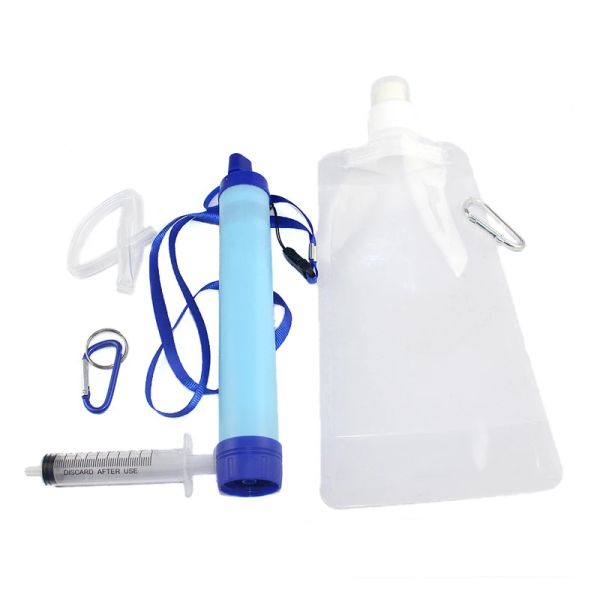 Survie Mini Camping Purification Filtre à Eau Paille Kit de Survie avec Sac d'eau pour la randonnée en Plein air Survie ou Fournitures d'urgence