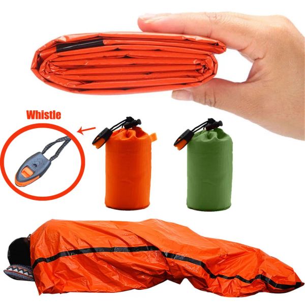 Survival Portable impermeable Sobre de emergencia de emergencia Dormir de supervivencia al aire libre EDC Camping Gear Termal Sack First Aid de rescate Kit Mylar Blanket