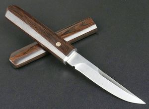 Cuchillo recto de supervivencia D2 Punto de caída Hoja satinada Madera + Mango de cabeza de acero Cuchillos de hoja fija con funda de madera