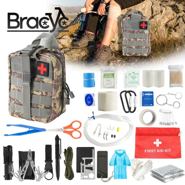 Survie Survie Trousse de Premiers Soins Survie Militaire Ensemble Complet Pochette Tactique Équipement de Plein Air Sac de Traumatisme d'urgence Camping Randonnée Aventures