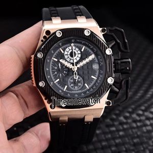 Survivor Rose Gold Case 26165IO.00.A002CA.01 Zwarte textuur Dial Quartz Chronograph Mens Watch Big Crown Rubberen band Twee timezonewatch