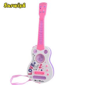 Surwish Simulation 4 Cordes Flash Mini Guitare Enfants Instruments De Musique Jouet Éducatif 928B - Rose