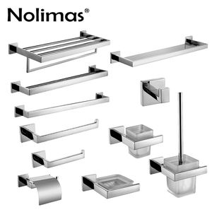 SUS 304 Conjunto de accesorios de baño de acero inoxidable Cromo pulido Soporte para cepillo de dientes Toalla de papel Bar Accesorios Y200407