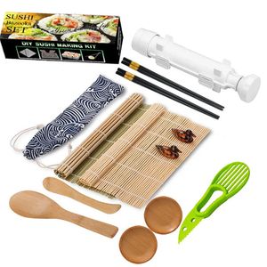 Sushi Maker Kit Bazooka met Bamboe Matten Eetstokjes Avocado Slicer Paddle Mes DIY Roller Machine 240304