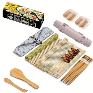 Kit de fabrication de sushis, machine Bazooka tout-en-un avec tapis en bambou, baguettes, épandeur de palettes de riz, ensemble de bricolage pour débutants 240103