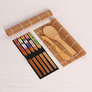 Herramientas para hacer sushi Kit de sushi de bambú que incluye 2 tapetes rodantes 1 paleta 1 esparcidor 5 pares de palillos al por mayor 0907