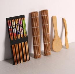 Sushi Making Tools Bamboo Sushis Kit inclusief 2 Rolling Mats 1-Paddle 1 spreider 5 paren eetstokjes SN5723