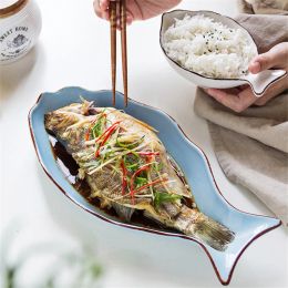 Assiette de sushi plaque de poisson plaque de poisson créatif Plat de repas en céramique japonais Nouvelle assiette de poisson cuit à la maison Assiette de vaisselle nordique