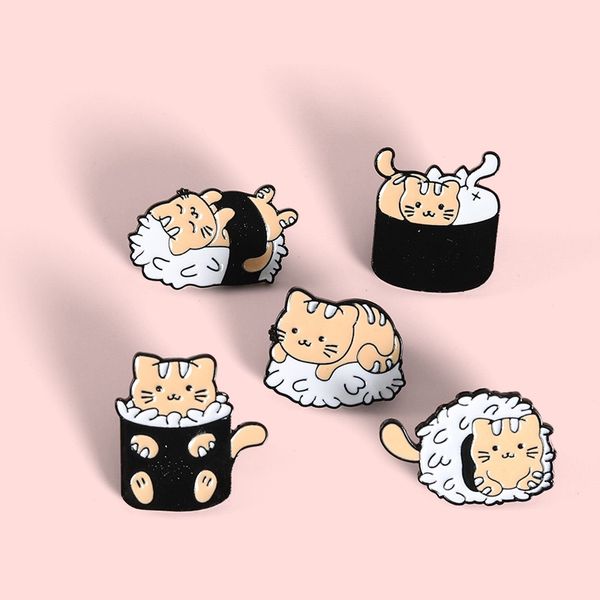 Sushi boule de riz chat émail broches insigne alimentaire dessin animé broches pour femmes mignon Animal épinglette sac Anime bijoux cadeau en gros